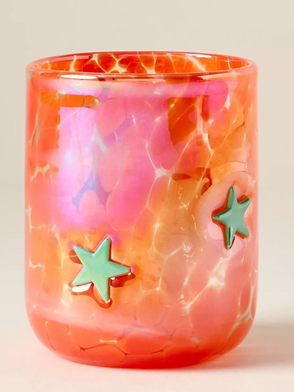 Anthropologie Iridescent Orange Star Icon Juice Glass Tumbler